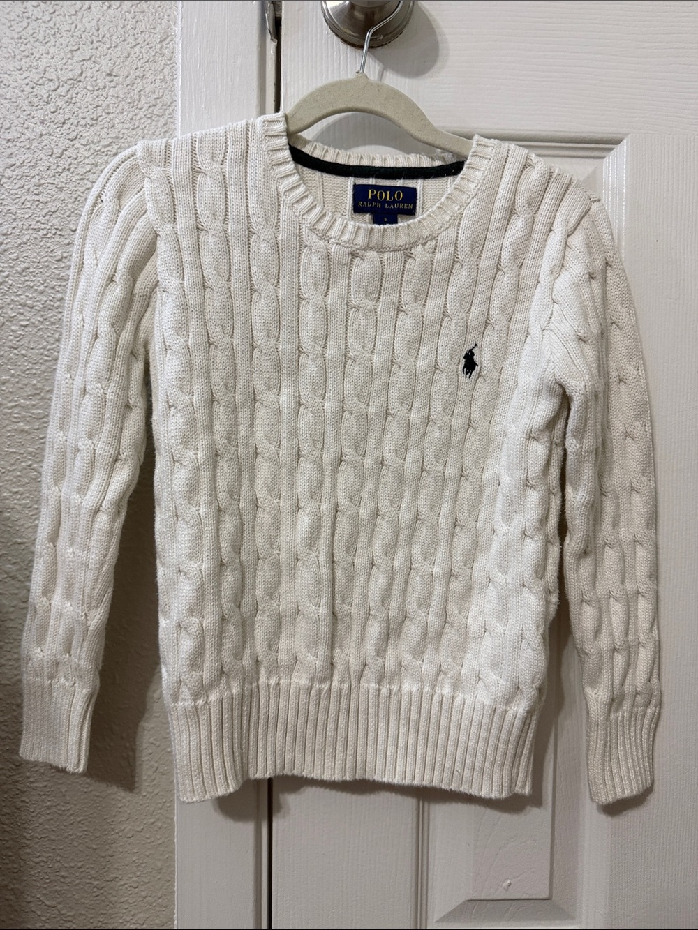 Polo by Ralph Lauren Off-White Cable-Knit Crewneck Sweater 6Y
